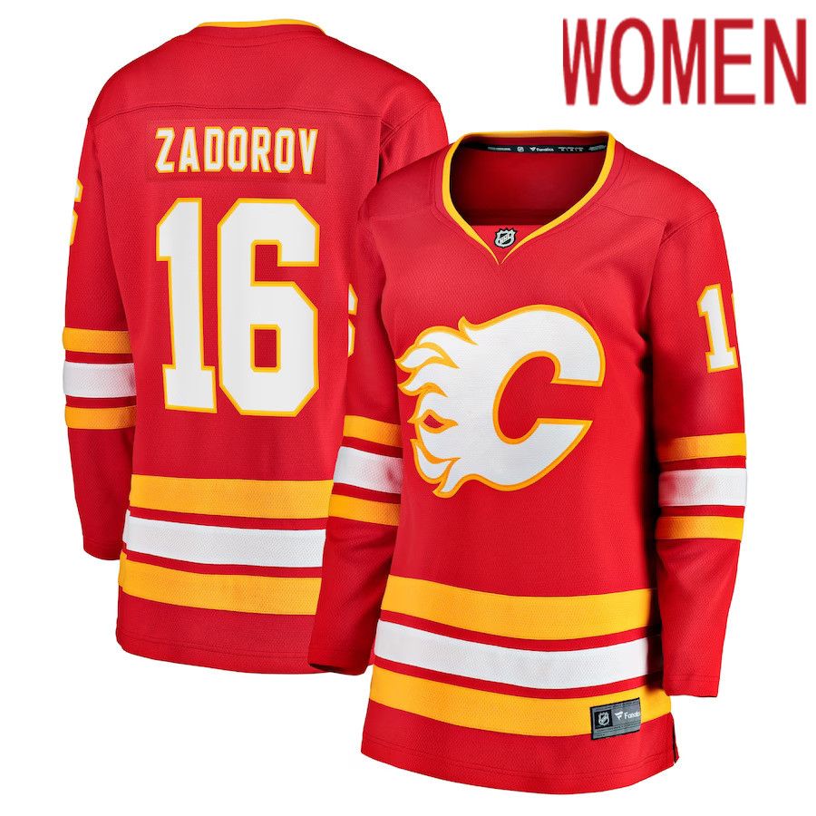 Women Calgary Flames 16 Nikita Zadorov Fanatics Branded Red Home Breakaway Player NHL Jersey